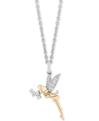 Enchanted Disney Diamond Tinkerbell Pendant Necklace (1/10 ct. t.w.) in Sterling Silver and 14k Gold, 16" + 2" Extender