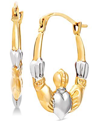 Two-Tone Claddagh Hoop Earrings in 14k Gold & White Rhodium-Plate