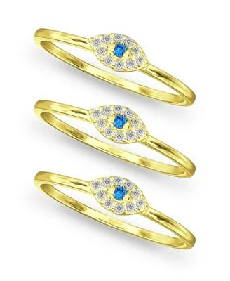 Cubic Zirconia Evil Eye Trio 18K Gold Plate & Silver Stack Ring, Set of 3 Rings