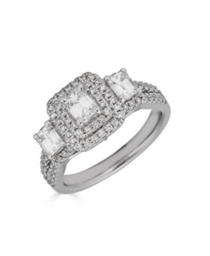 Diamond 3-Stone Emerald Cut (1 1/3 ct. t.w.) Bridal Ring with Sapphire (1/10 ct. t.w.) in 14K White Gold