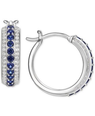 Sapphire (5/8 ct. t.w.) & Diamond (1/4 Small Hoop Earrings Sterling Silver, 0.67"