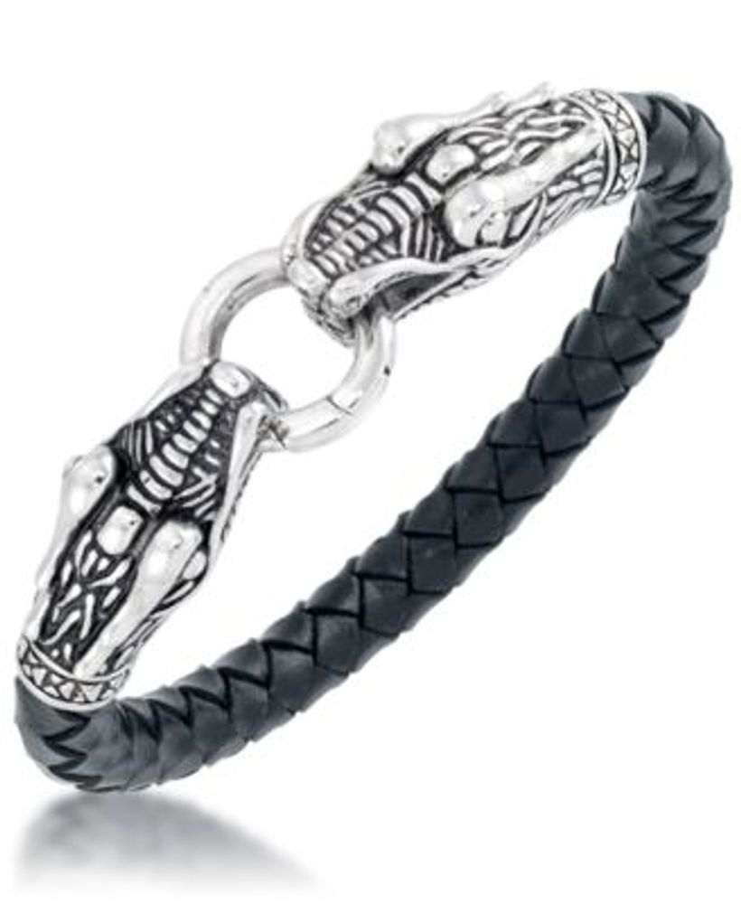 Andrew Charles by Andy Hilfiger Men's Dragon Head Leather Bracelet in  Stainless Steel | Dullest Town Center