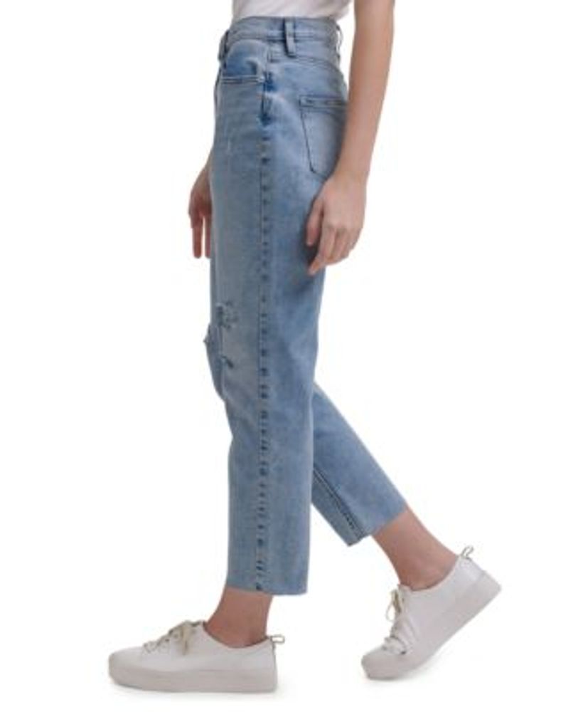 High-Rise Distressed Ankle Jeans