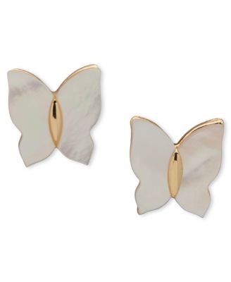 Gold-Tone Mother-of-Pearl Butterfly Stud Earrings
