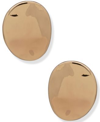 Gold-Tone Oval Button Earrings