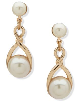 Gold-Tone Imitation Pearl Twisted Drop Earrings