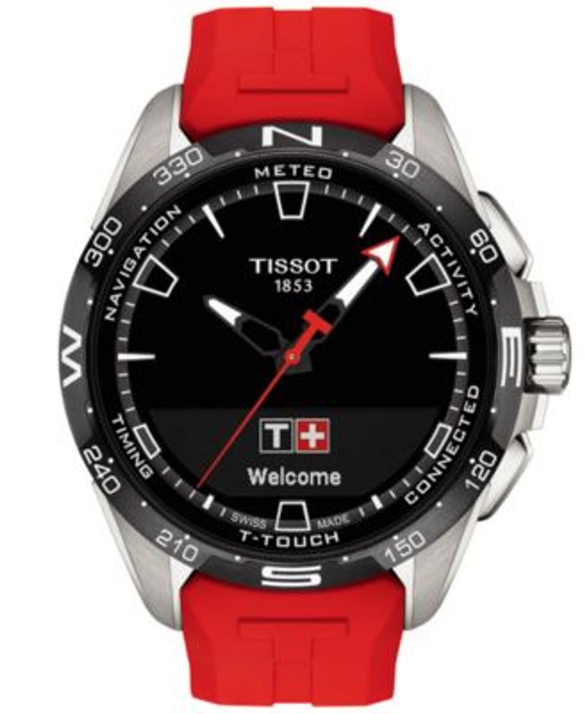 Men's Swiss T-Touch Connect Solar Red Rubber Strap Smart Watch 48mm