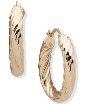 Gold-Tone Small Textured Tubular Hoop Earrings, 0.85"