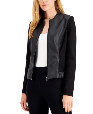 Petite Mixed-Media Zip-Front Jacket, Created for Macy's