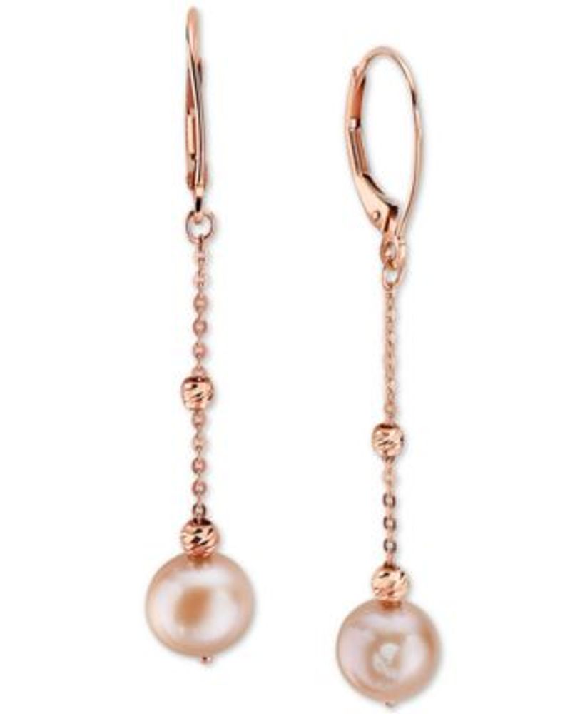 Pink Freshwater Pearl Drop Earrings - 14K Rose Gold