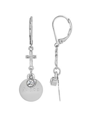 Silver-Tone Crystal "Peace" Drop Earrings