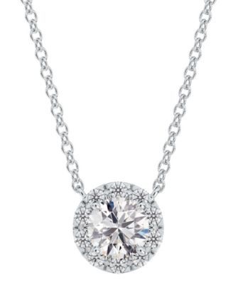 Diamond Halo Pendant Necklace (3/4 ct. t.w.) in 14k White Gold