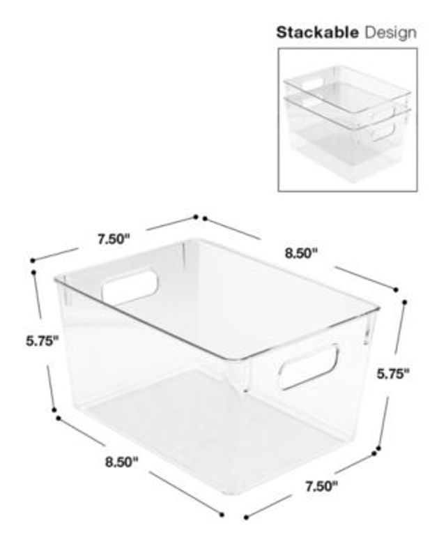 Sorbus 4 Pack Big Square Fridge Bin with Handle, Clear