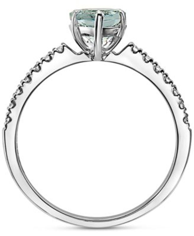 EFFY® Aquamarine (1 ct. t.w.) & Diamond (1/6 ct. t.w.) Pear Ring in 14k White Gold