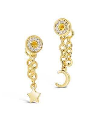 Women's Moon and Star Chain Drop Earrings