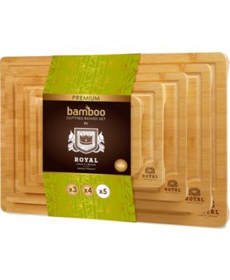 Organic Bamboo Cutting Board with Juice Groove with Handles, Set of 5 Piece