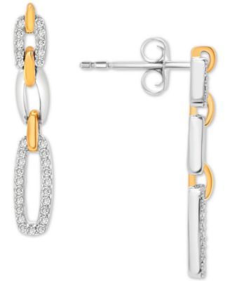 Diamond Link Drop Earrings (1/4 ct. tw) in Sterling Silver & 14K Gold-Plate