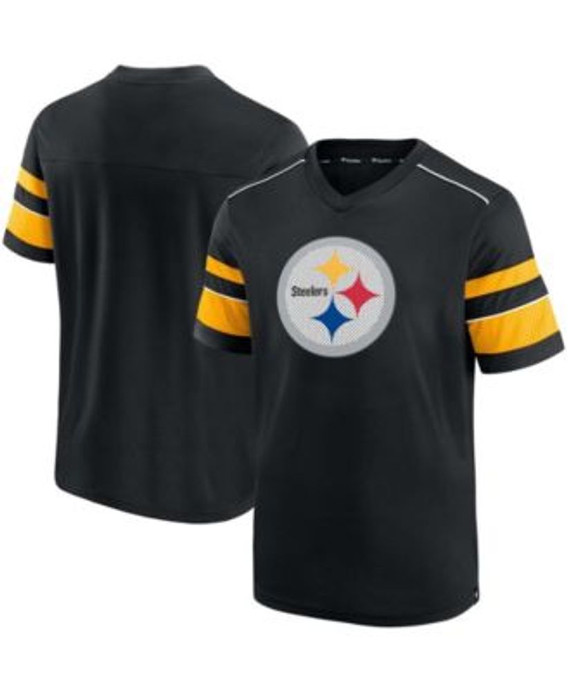 Fanatics Men's Black Pittsburgh Steelers Textured Hashmark V-Neck T-shirt