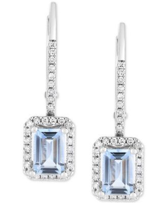 Aquamarine (7/8 ct. t.w.) & Diamond (1/5 ct. t.w.) Leverback Drop Earrings in 14k White Gold