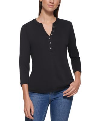 3/4 Sleeve Button Front Henley