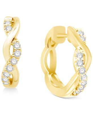 Diamond Braided Hoop Earrings (1/5 ct. t.w.) 14k Yellow or Rose Gold