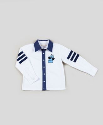 Little Boys Poplin Button Up Shirt with Side Stripes