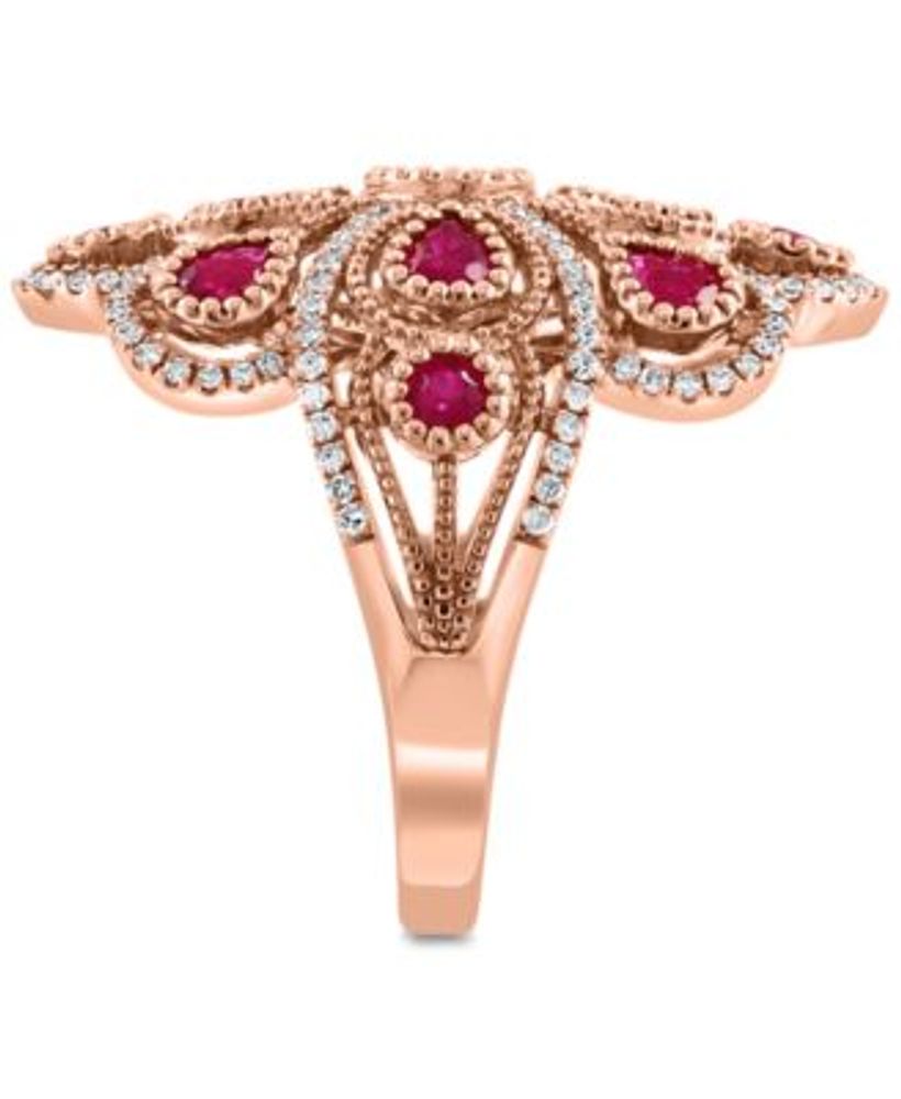 EFFY® Ruby (2-5/8 ct. t.w.) & Diamond (3/8 ct. t.w.) Fancy Statement Ring in 14k Rose Gold