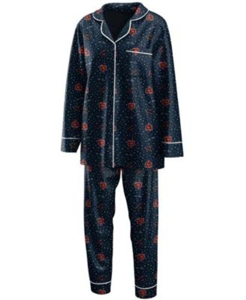 WEAR by Erin Andrews Women's Navy Chicago Bears Long Sleeve Button-Up Shirt  Pants Sleep Set