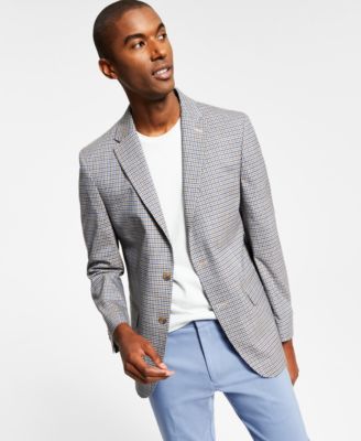Men's Modern-Fit Brown/Blue Check Blazer