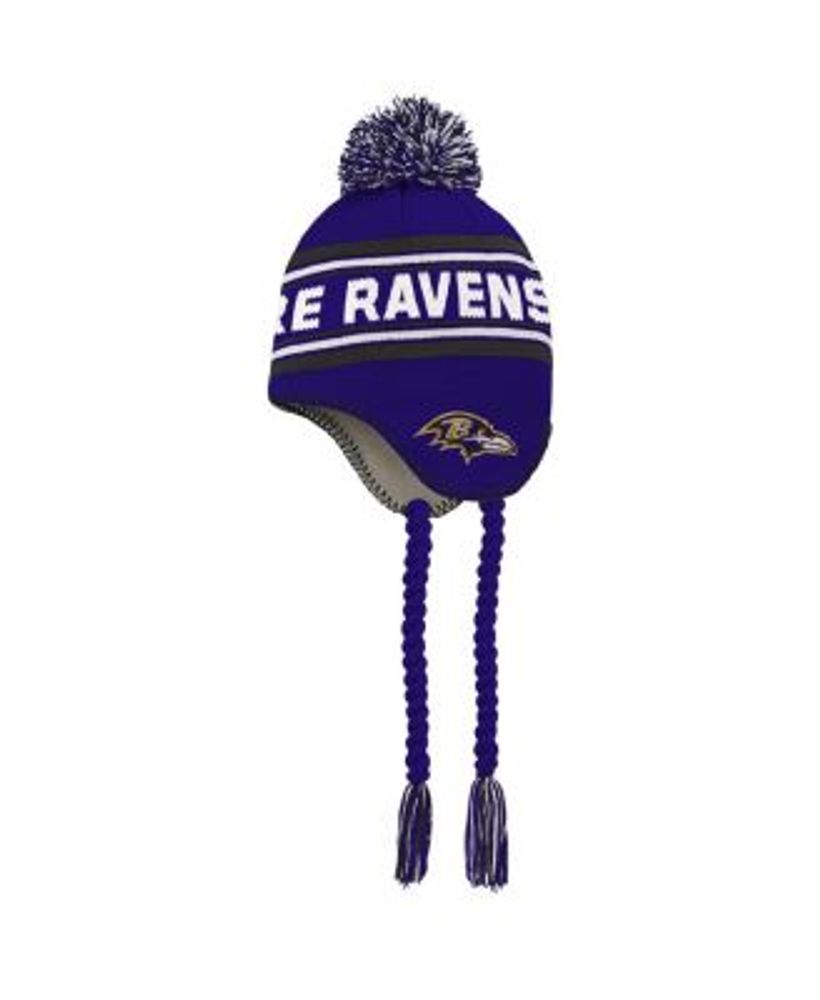 Outerstuff Preschool Boys and Girls Purple and Black Baltimore Ravens  Jacquard Tassel Knit Hat with Pom