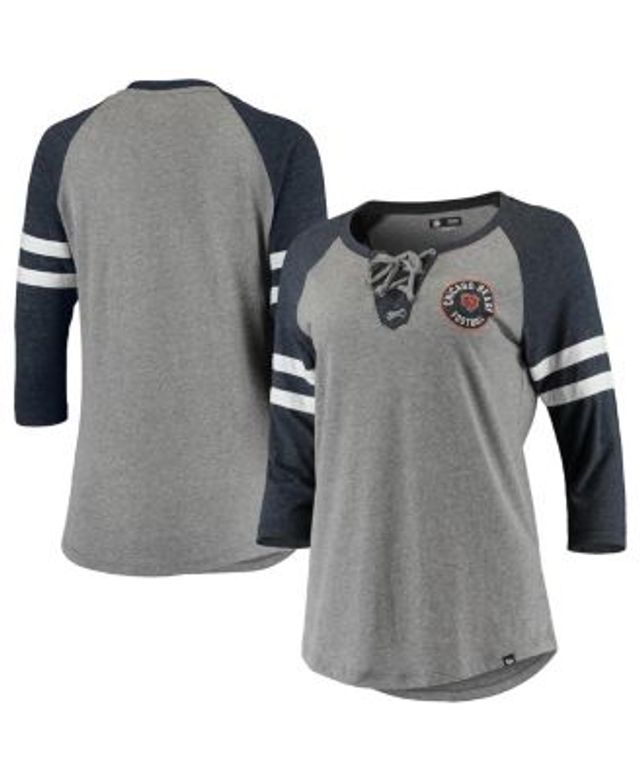 Women's New Era Navy Chicago Bears Plus Size Athletic Varsity Lace-Up V-Neck Long Sleeve T-Shirt