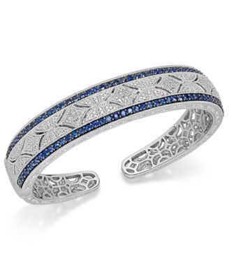 Sapphire (2-3/8 ct. t.w.) and Diamond (1/10 Antique Cuff Bracelet Sterling Silver (Also available Emerald Ruby)