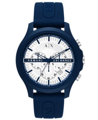 Men's Chronograph  Dark Blue Silicone Strap Watch 46mm