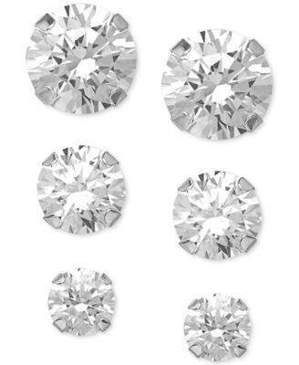 Cubic Zirconia Round Stud Earrings Set 14k White Gold (3/8-1-3/4 ct. t.w.)