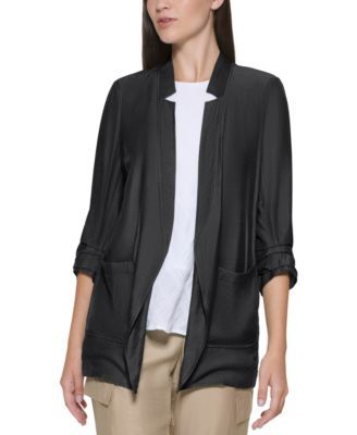 Notched Ruched-Sleeve Blazer