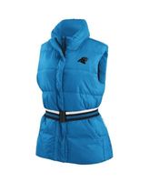 Women's Blue Carolina Panthers Full-Zip Puffer Vest with Belt