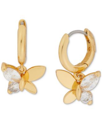 Gold-Tone Crystal Social Butterfly Huggie Hoop Earrings, 0.75"