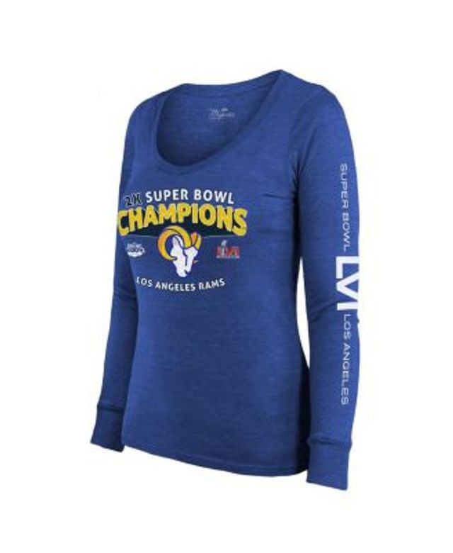 Women's Majestic Threads Royal Los Angeles Rams 2-Time Super Bowl Champions  Always Champs Cropped T-Shirt