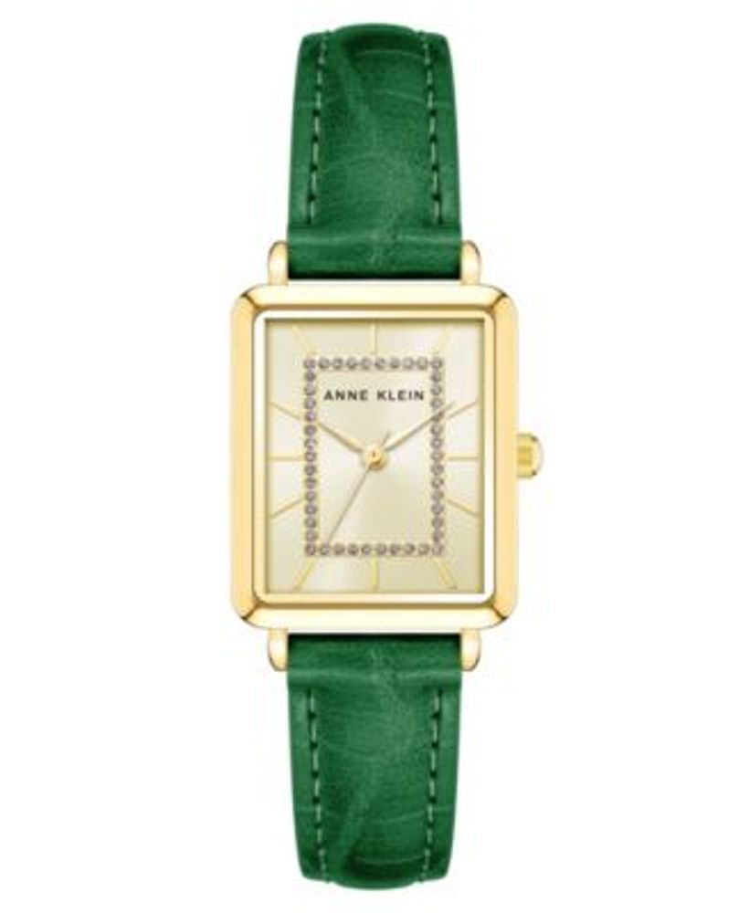 Women's Watch in Green Vegan Leather with Gold-Tone Lugs, 24x36.3mm
