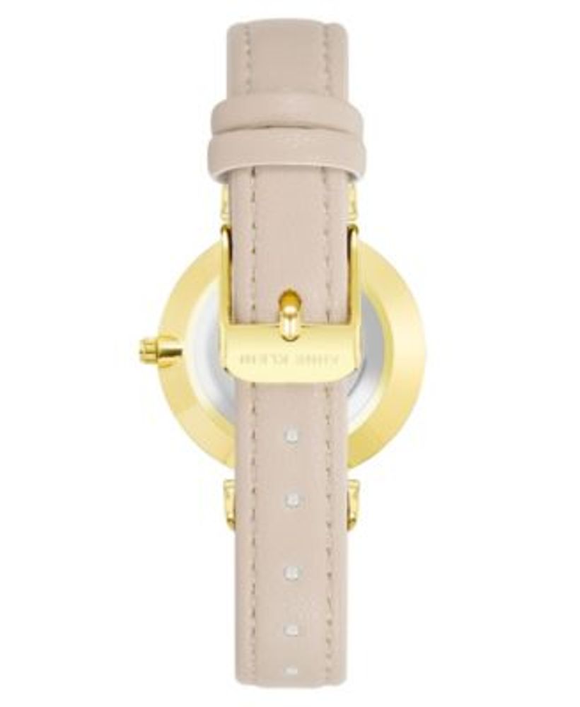 Women's Watch in Beige Leather with Rose Gold-Tone Lugs, 34mm