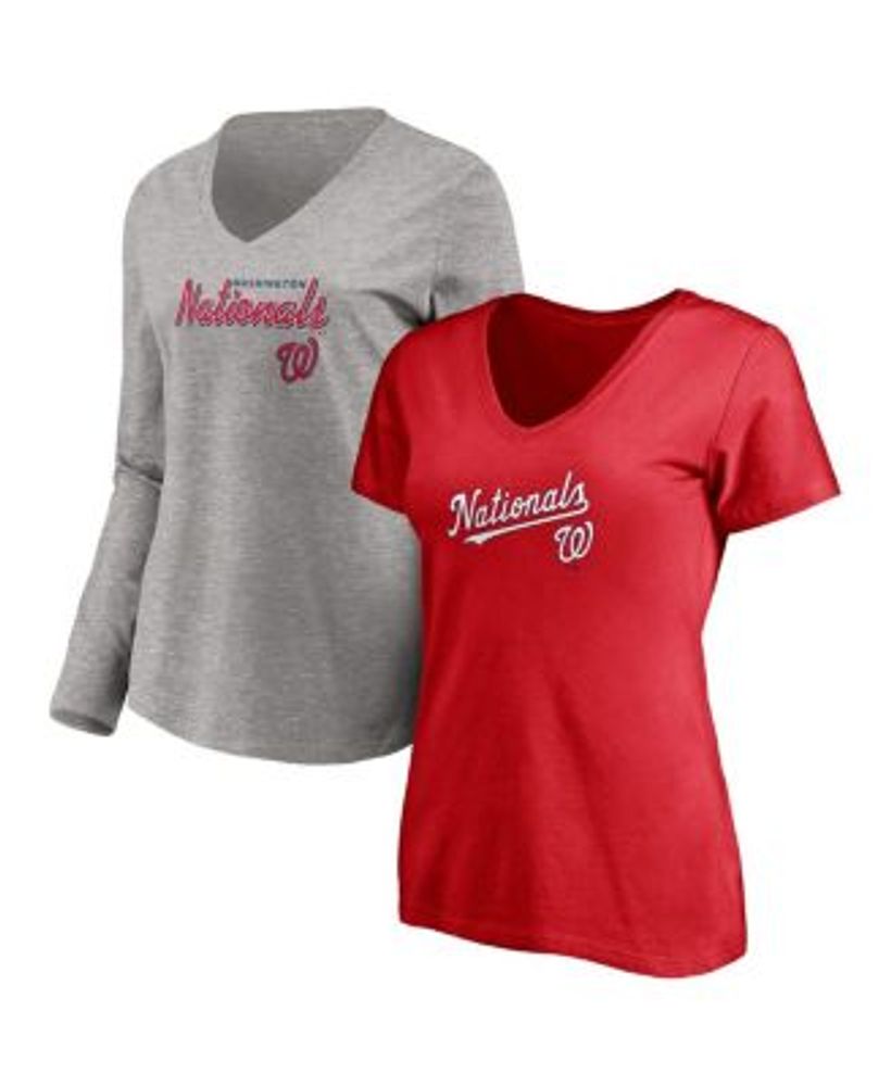 Fanatics Women's Branded Heathered Gray Washington Nationals Core Official  Logo V-Neck T-shirt