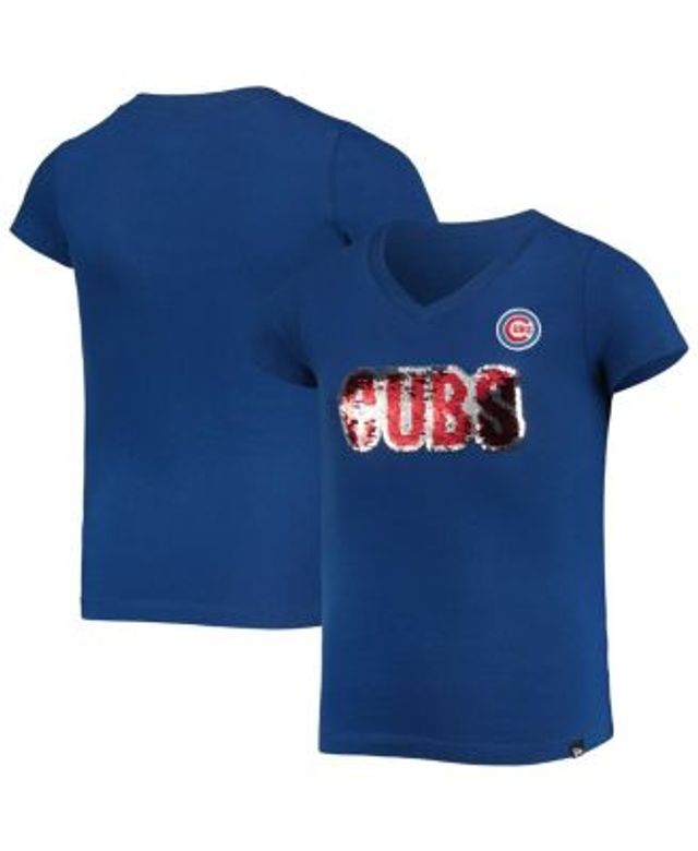 Girls Youth Chicago Cubs New Era Royal Flip Sequin Team V-Neck T-Shirt