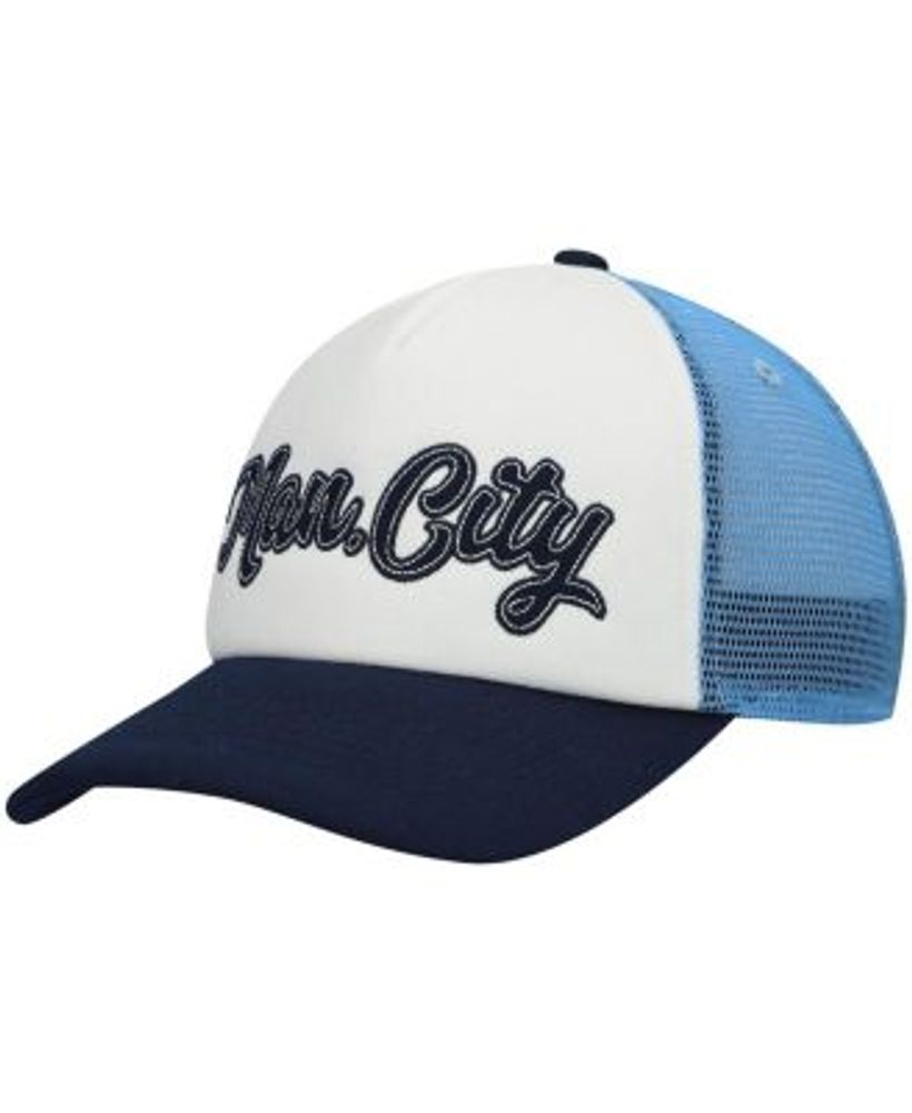 Echt Mus Kalmte Fan Ink Men's Blue, Navy Manchester City Script Stop Trucker Snapback Hat |  Dulles Town Center