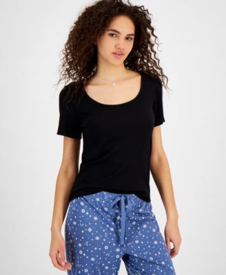 Women's Ribbed Pajama Short-Sleeve Shirt, Created for Macy's
