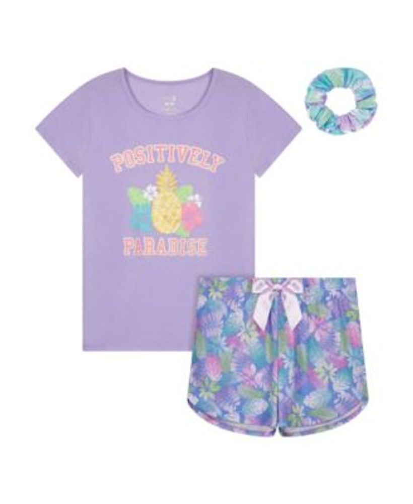 Girls T-shirt and Shorts with Scrunchie Pajama Set
