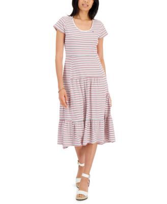 Women's Striped Tiered Midi Dress