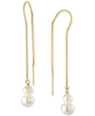 Cultured Freshwater Pearl Threader Drop Earrings 18k Gold-Plated Sterling Silver or (Also Onyx), Created for Macy's