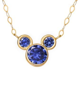 Mickey Mouse Cubic Zirconia Birthstone Pendant Necklace with 15" Chain 14k Yellow Gold