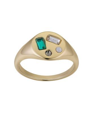 14K Gold Flash Plated Stone Signet Ring