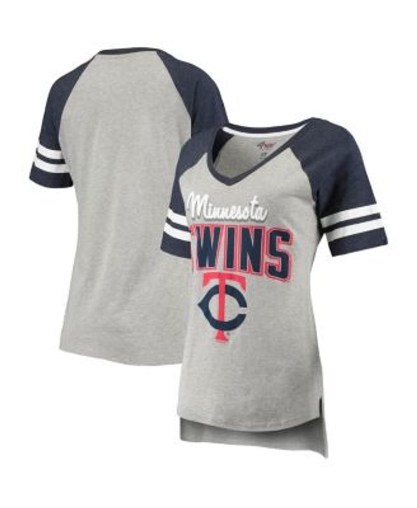 Women's Cleveland Indians G-III 4Her by Carl Banks Gray/Navy Goal Line  Raglan V-Neck T-Shirt